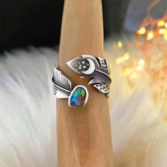 🪶 BOHO Feather Stone Trendy Adjustable Ring 🪶 - Picture 2 of 6